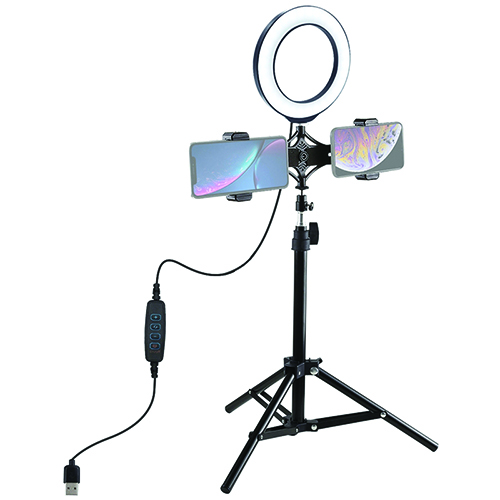 LED Ring Lamp 16cm Ar Desktop Tripod Mount Up to 70cm Un Dual Phone Bracket, USB