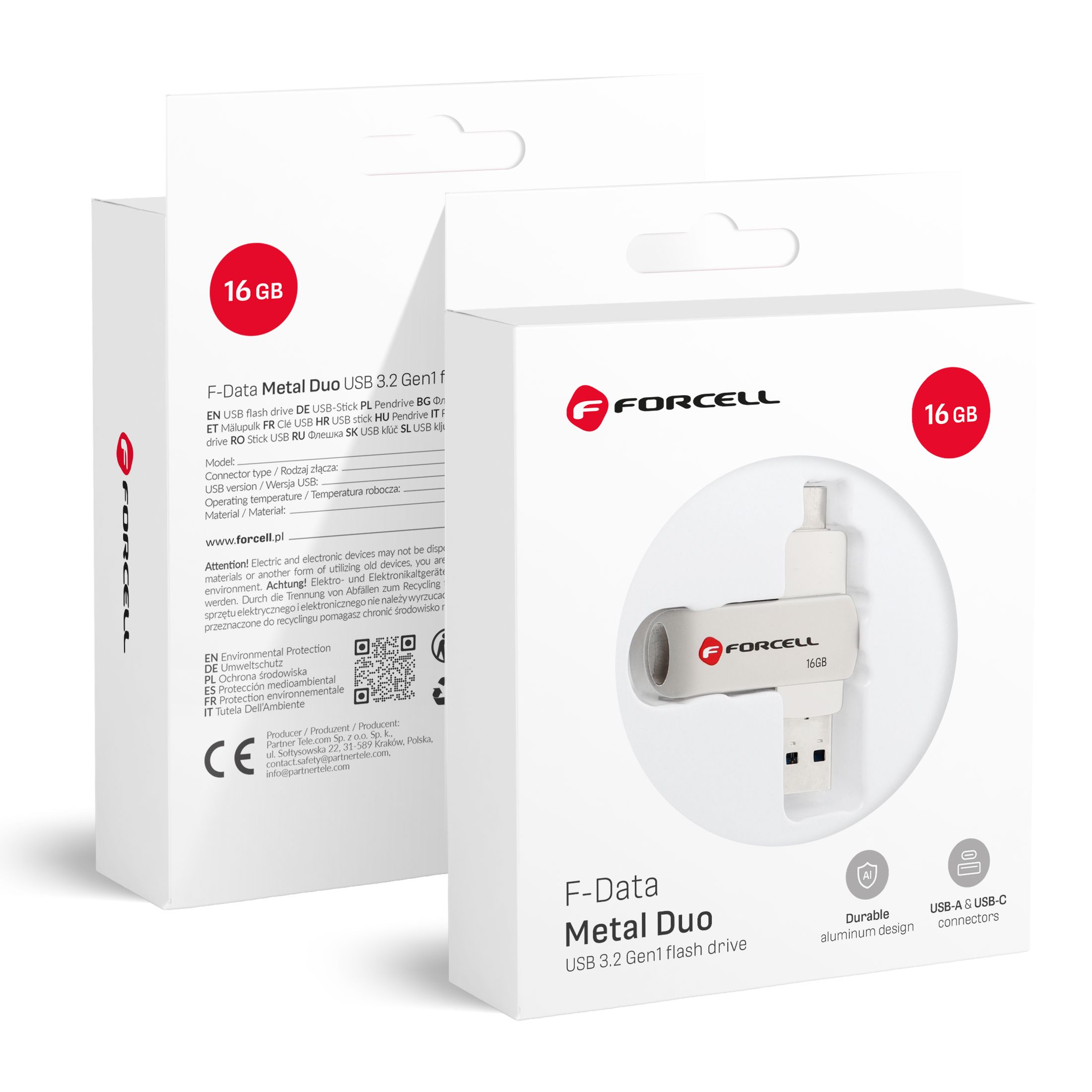 FORCELL F-DATA USB zibatmiņa Metal Duo 16GB USB3.2 Gen 1 (USB A / Type C) sudrabaina