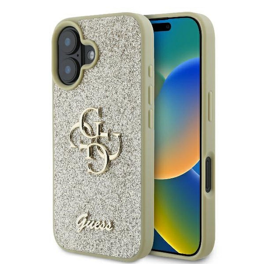 Guess Fixed Glitter Big 4G viedtālruņa apvalks iPhone 16 Plus - zelta