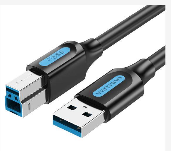 USB 3.0 A uz B drukas kabelis Vention COOBI 2A 3m melns PVC