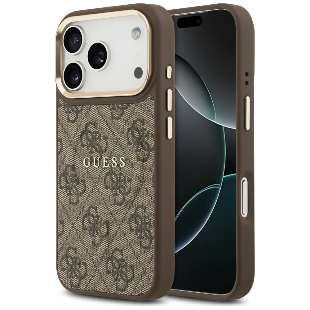 Guess Чехол для iPhone 17 Pro совместимый с MagSafe GUHMP17LP4MSEGCW (PU 4G W/ Classic) коричневый
