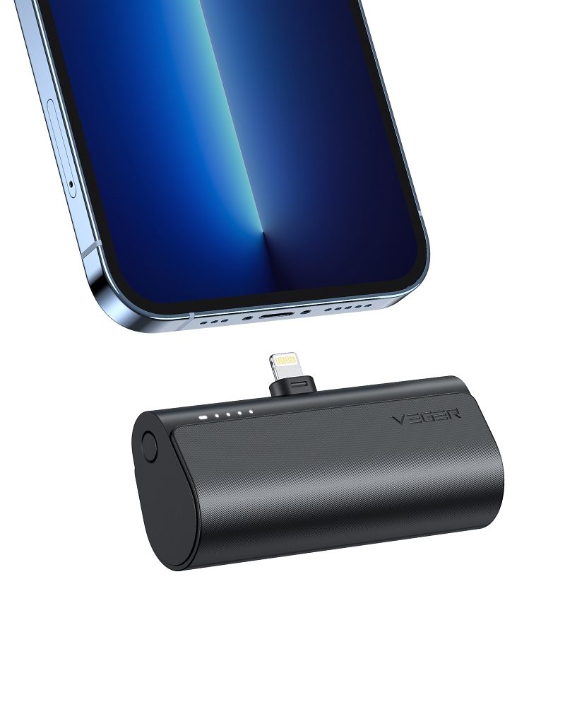 Внешний аккумулятор Veger PlugOn (W0556P) PD QC3.0 3A 20W 5000 mAh со встроенным коннектором Lightning чёрный