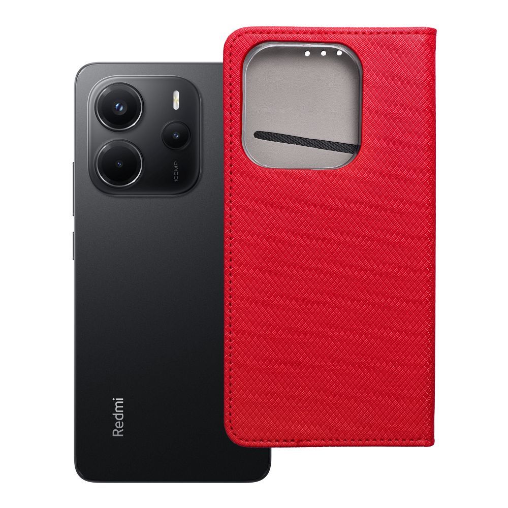 SMART CASE grāmatas tipa viedtālruņa apvalks XIAOMI Redmi Note 14 4G (GLOBAL - 163,25mm x 76,55mm x 8,16mm) sarkans