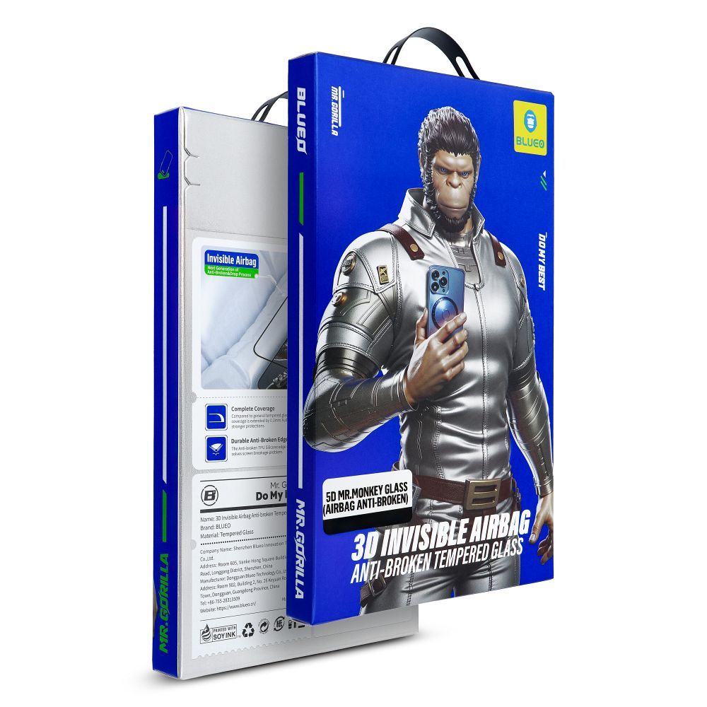 5D Mr. Monkey Glass - Apple iPhone 15 melns (Airbaga aizsardzība pret lūšanu)