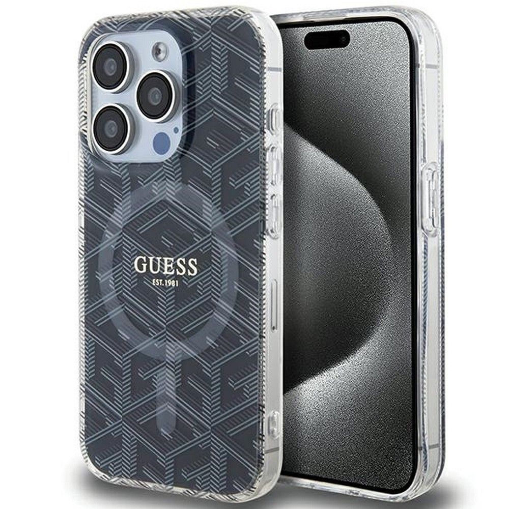 Guess IML GCube MagSafe viedtālruņa apvalks iPhone 15 Pro Max - melns
