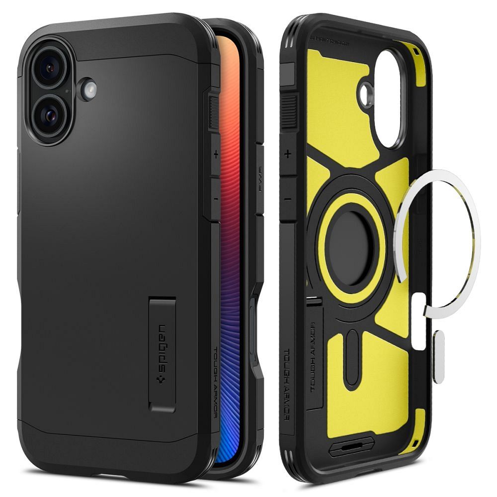 Spigen Tough Armor Magnētiskais apvalks ar statīvu iPhone 16 - melns