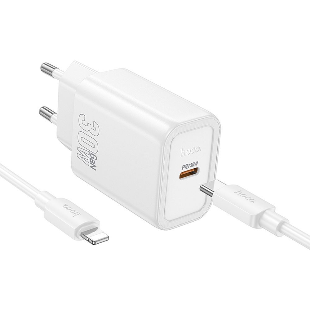 Lādētājs viedtālrunim Hoco USB C QC PD 30W + kabelis USB C uz Lightning N62 balts