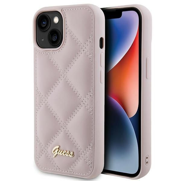 Guess Quilted Metal Logo viedtālruņa apvalks iPhone 15 - rozā