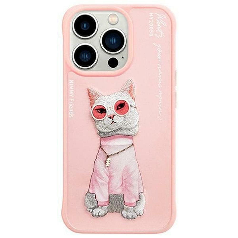 Nimmy Brilles Foršs Kaķis viedtālruņa apvalks iPhone 15 Pro - rozā