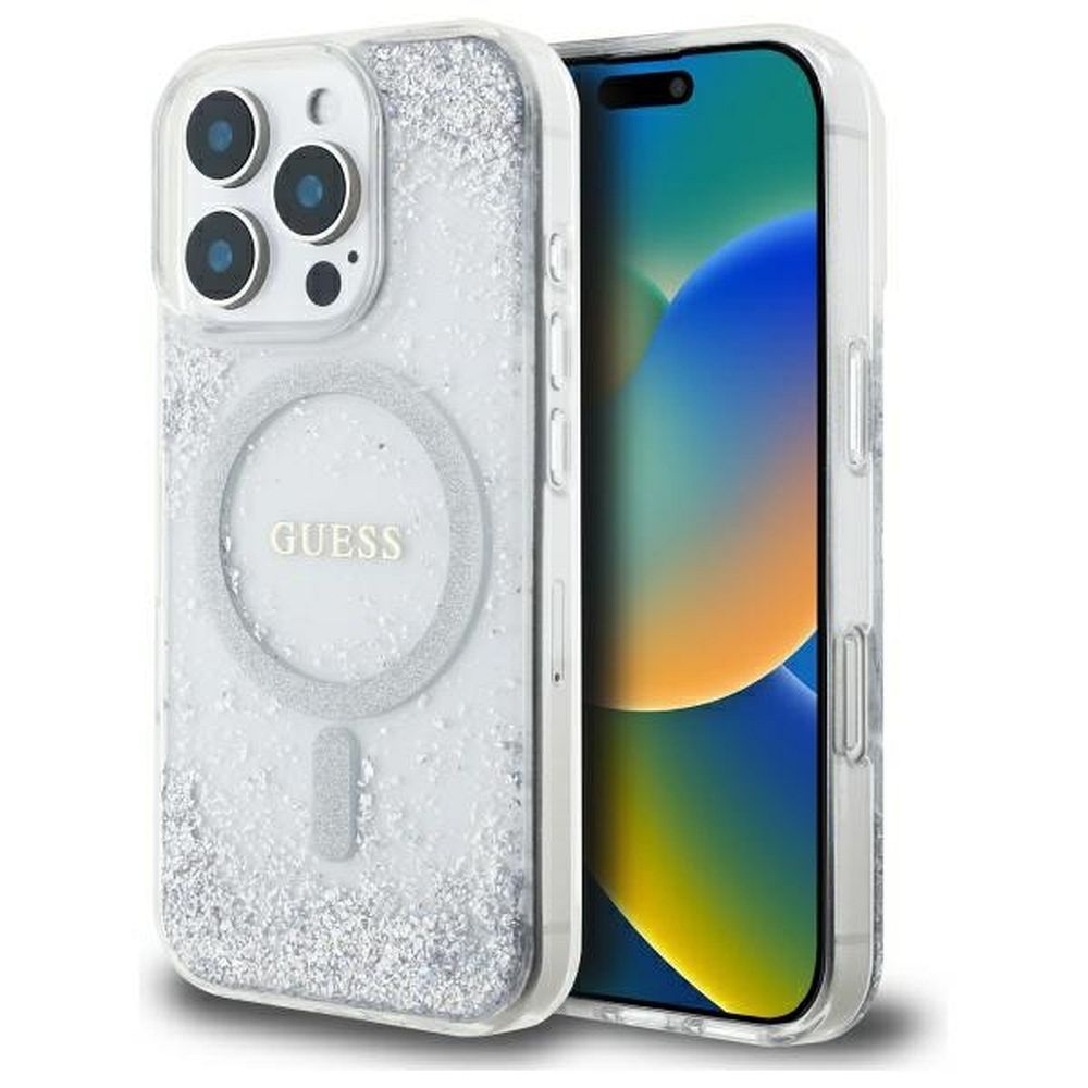 Guess sveķu gradienta mirdzošais magnētiskais apvalks iPhone 16 Pro viedtālrunim – sudrabains