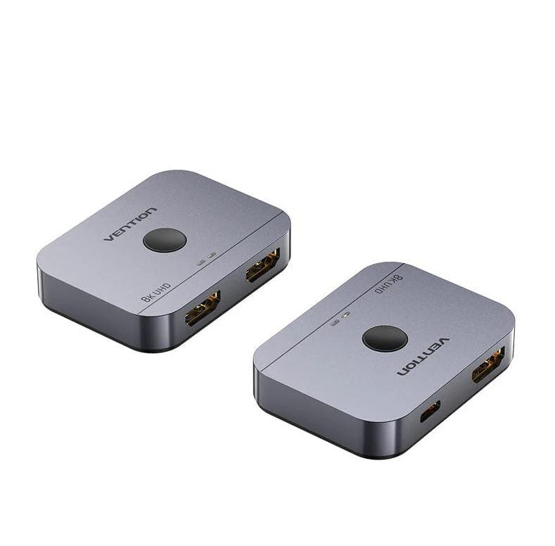 Vention 2 portu divvirzienu 8K HDMI slēdzis pelēks alumīnija sakausējuma korpuss