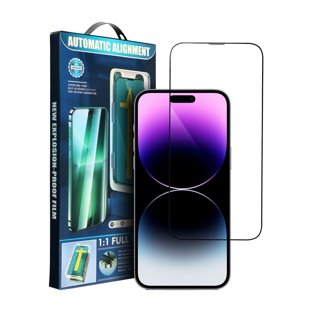 5D pilnas līmes rūdītais stikls iPhone 17 Air melns + aplikators