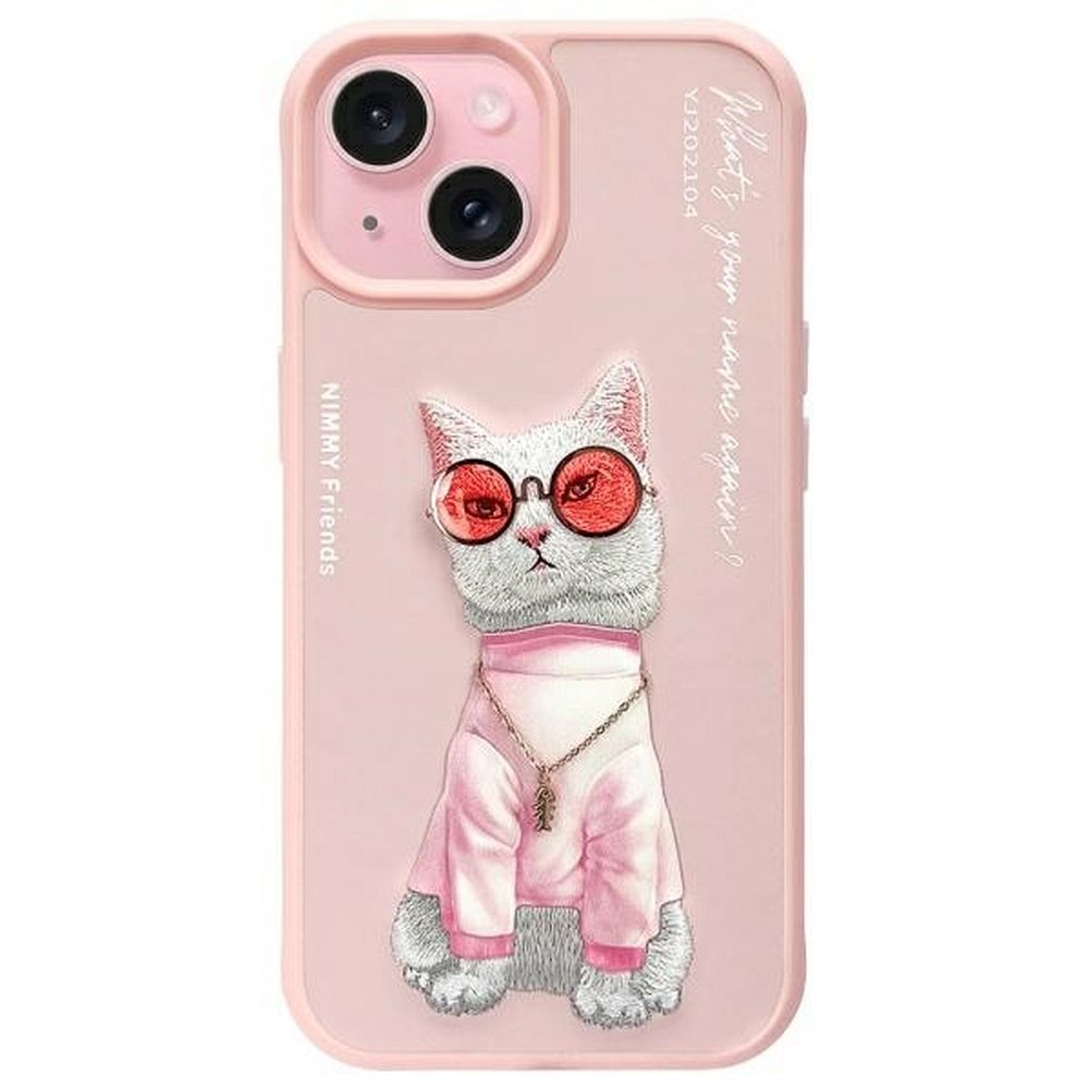 NIMMY viedtālruņa apvalks GLASSES COOL CAT priekš IPHONE 15 rozā