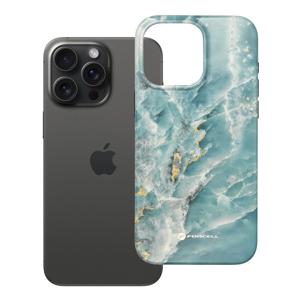 Case for iPhone 15 PRO MAX Forcell F-Protect Mirage compatible with Magsafe Military Drop-Test green marble