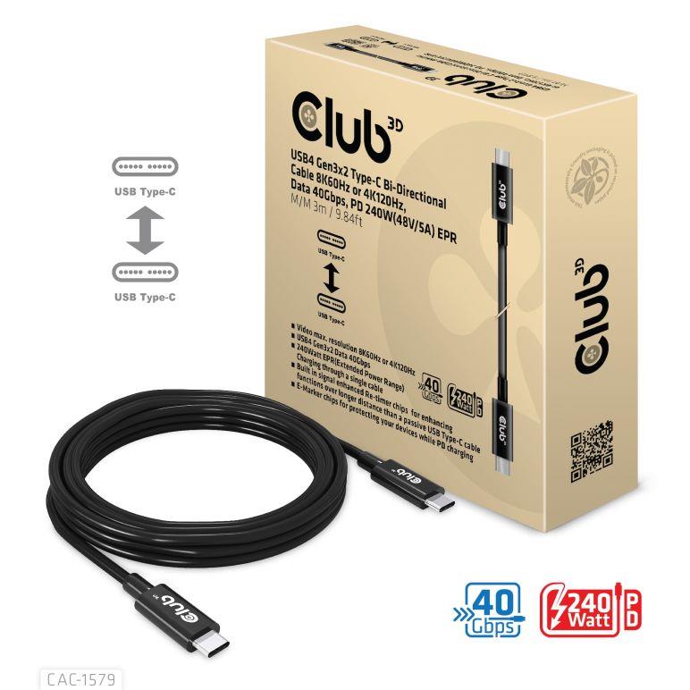 Kabelis USB-C 3m M/M CAC-1579 Club3D