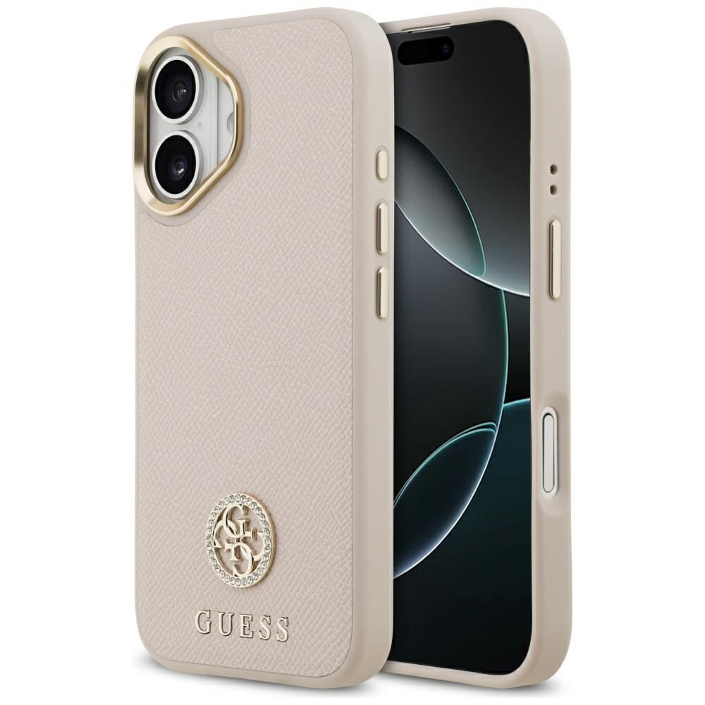 GUESS magnētiskais viedtālruņa apvalks IPHONE 17, savietojams ar MagSafe GUHMP17SPGCRMDEP (PU apvalks ar graudainu Strass logotipu) rozā