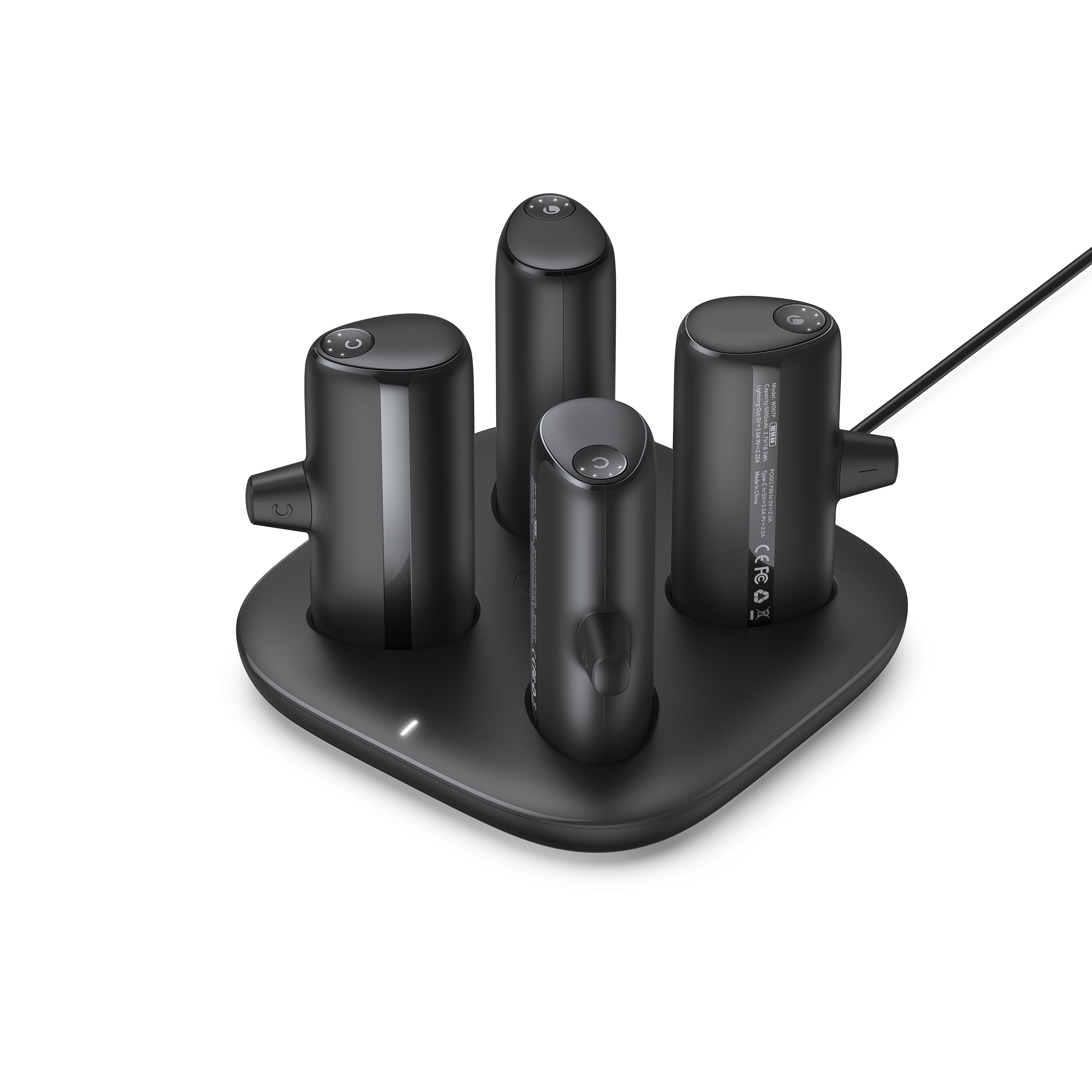 4 Veger W007CK 5000mAh portatīvo lādētāju komplekts (2x Lightning + 2x USB-C) ar uzlādes staciju - melna