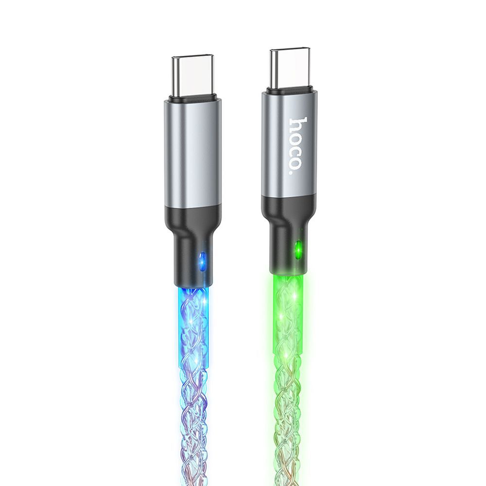 Кабель USB C to USB C Hoco 3A 60W LED 1 м U112 серый