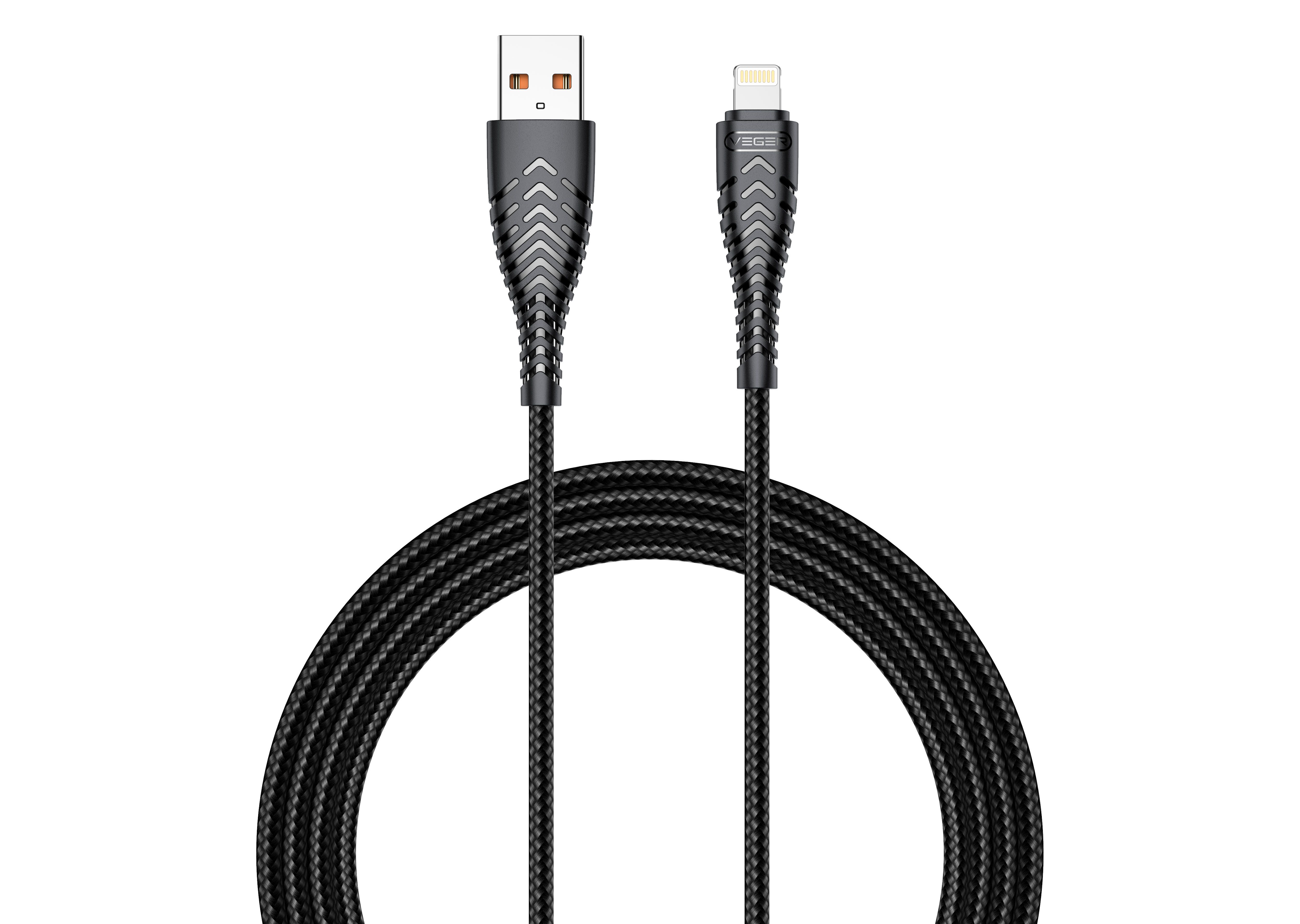VEGER kabelis USB A uz Lightning 2,4A V105 1,2 m melns