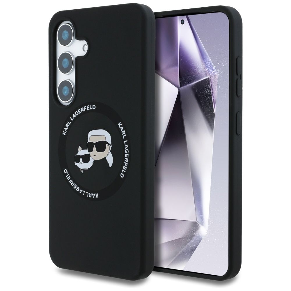 Karl Lagerfeld silikona viedtālruņa apvalks Double Heads un Circle MagSafe Samsung Galaxy S25 melns