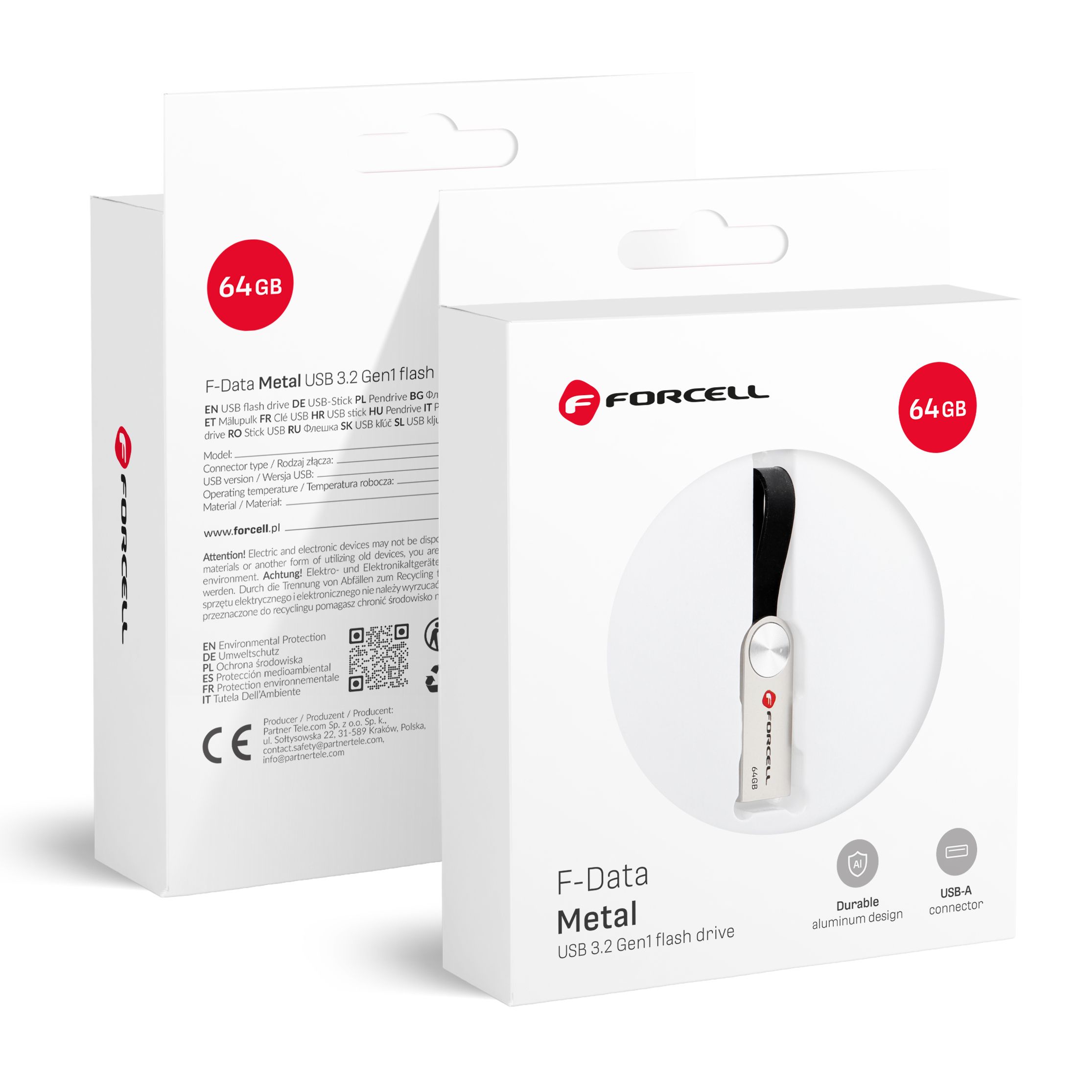 Флешка 64GB USB 3.2 Gen 1 (USB A) Forcell F-Data Metal серебряная