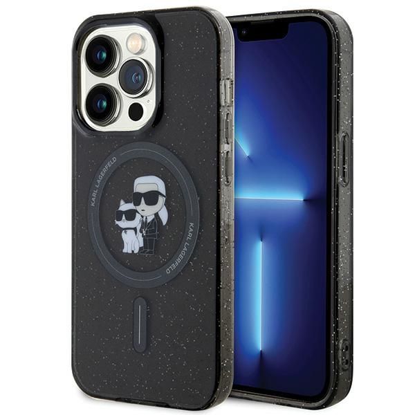 Viedtālruņa apvalks Karl Lagerfeld Karl&Choupette Glitter Magnētiskais MagSafe iPhone 15 Pro - melns (m)