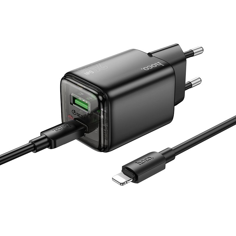 Зарядное устройство для телефона Hoco USB A + USB C QC3.0 PD 3A 20W + кабель USB C to Lightning N52 чёрное