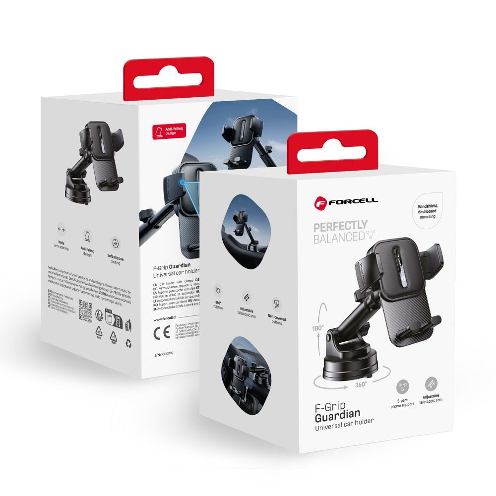 FORCELL F-GRIP Guardian auto turētājs vējstiklam / paneļim melns