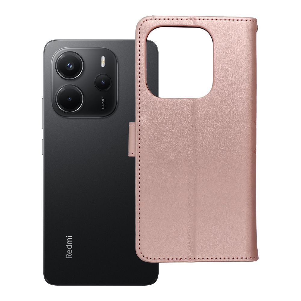 MEZZO grāmatas tipa viedtālruņa apvalks XIAOMI Redmi Note 14 4G (GLOBAL - 164,84mm x 78,15mm x 8,16mm) ar mandalu, rozā zelta krāsas