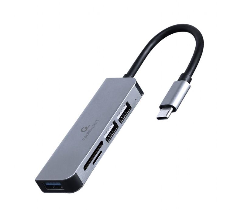 Gembird USB-C centrmezgls 3 porti ar karšu lasītāju