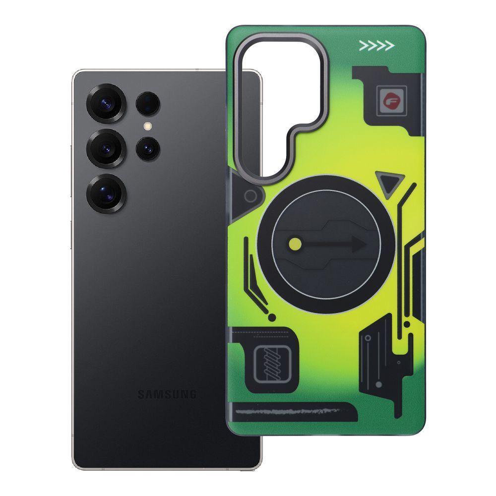 Viedtālruņa apvalks FORCELL F-PROTECT ar dubultu slāņu 4D tehnoloģiju, militārais kritiena tests, saderīgs ar MagSafe, SAMSUNG S25 ULTRA, cyber zaļš