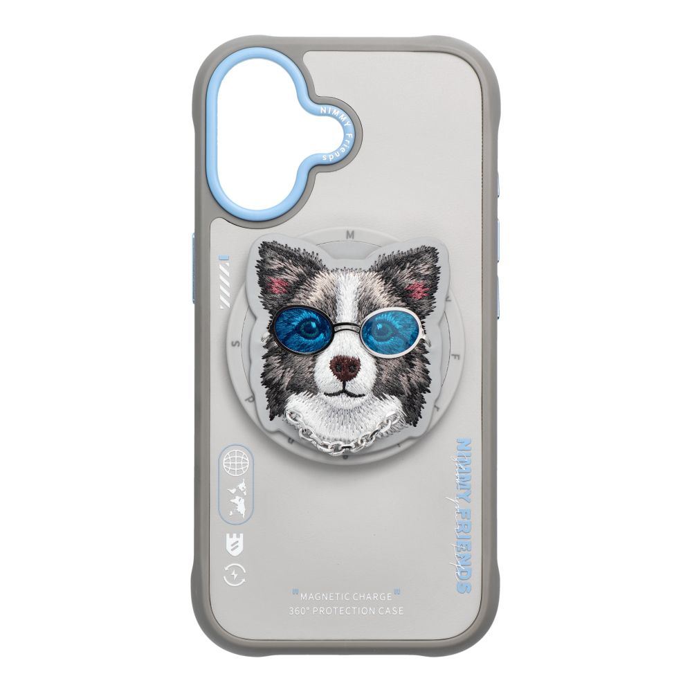 NIMMY viedtālruņa apvalks GLASSES COOL DOG saderīgs ar MagSafe priekš IPHONE 17 pelēks