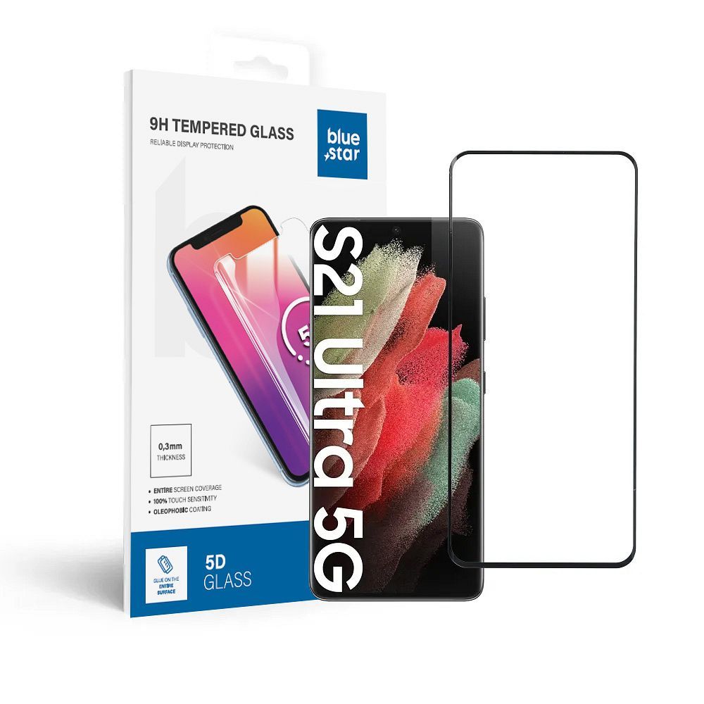 Aizsargstikls Blue Star - SAMSUNG Galaxy S21 Ultra pilna seja (pilna līme/saderīgs ar apvalku) - melns Aizsargstikls Blue Star