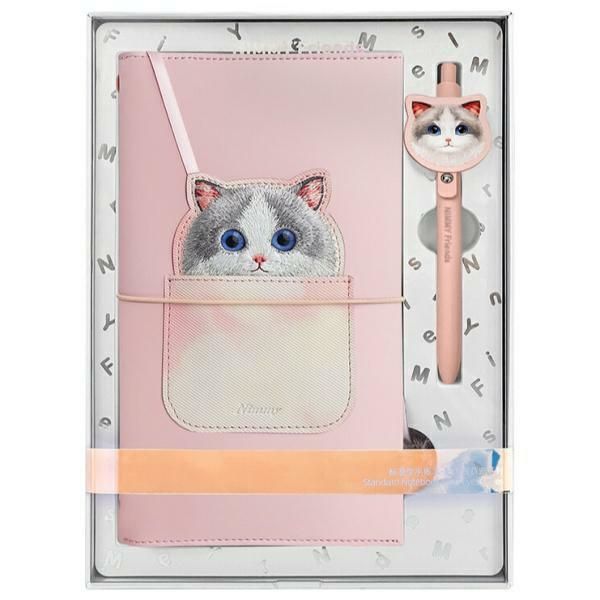 NIMMY komplekts 2in1 piezīmju grāmatiņa + pildspalva BIG EYED PET 2.0 Kaķis rozā
