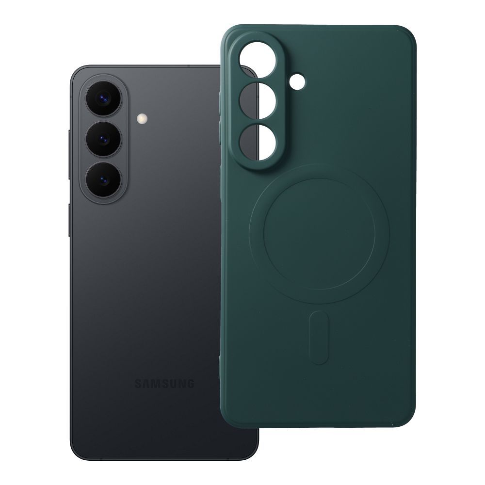Silikona magnētiskais viedtālruņa apvalks, saderīgs ar MagSafe, paredzēts SAMSUNG S26 Edge, tumši zaļš