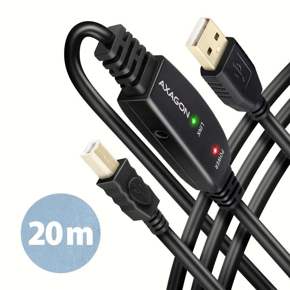 USB2.0 A-M/B-M aktīvs kabelis 20m ADR-220B Axagon