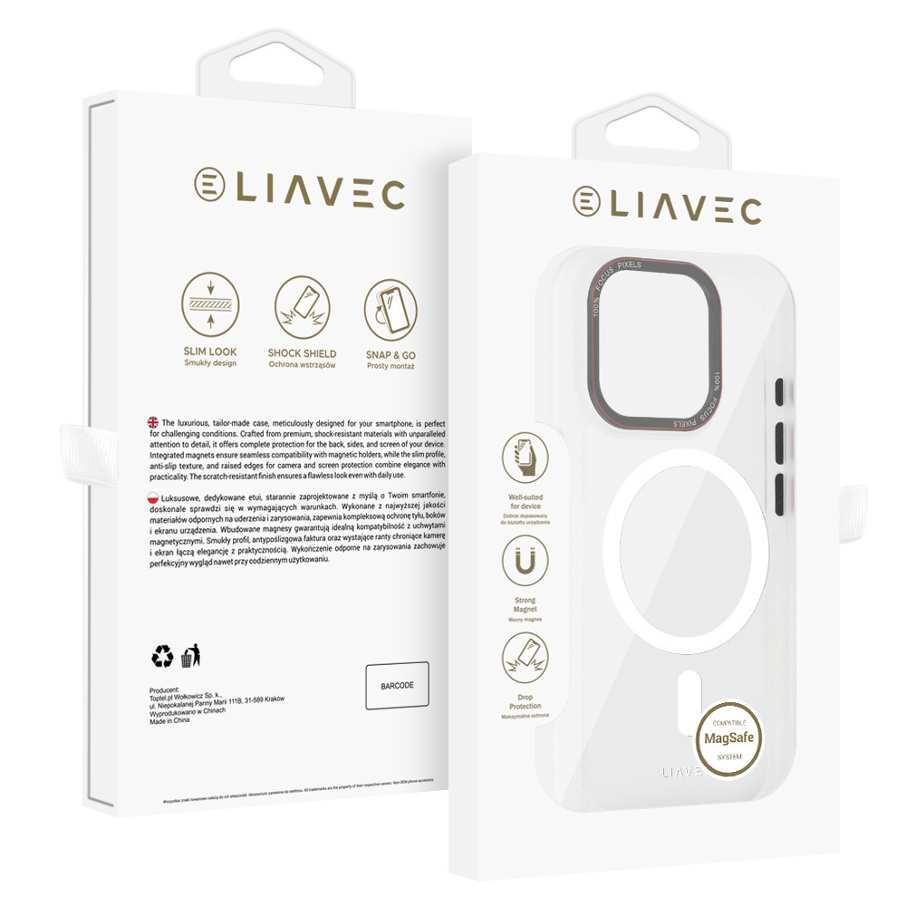 Liavec Hybrid Magnētiskais caurspīdīgs viedtālruņa apvalks Iphone 15 Pro