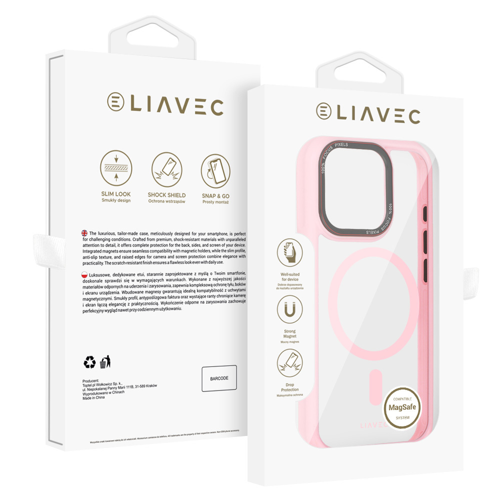 Liavec Hybrid Magsafe Clear Case for Iphone 15 Pro Max light pink