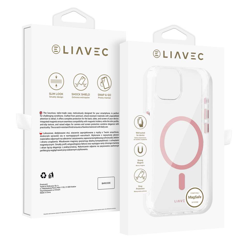 Viedtālruņa apvalks (m) Liavec Glossy Magsafe Clear Case Iphone 13/14 - rozā
