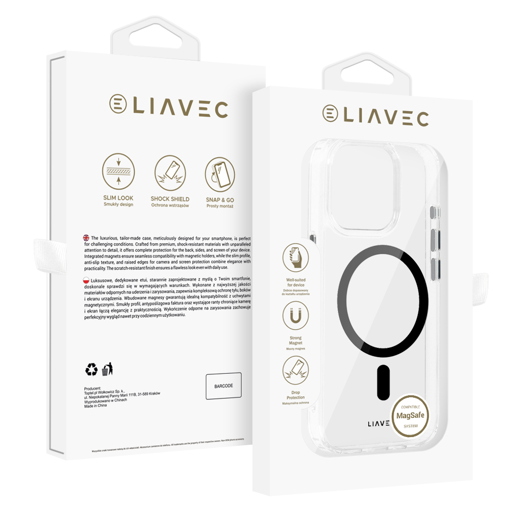 Liavec Spīdīgs Magnētiskais Caurspīdīgs viedtālruņa apvalks Iphone 15 Pro melna