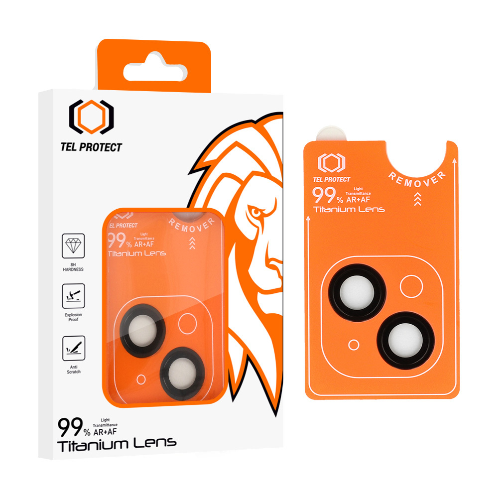 Закалённое стекло Tel Protect Titanium Lens 99% AR на камеру для Iphone 15/15 Plus чёрное (линз 2 шт.)