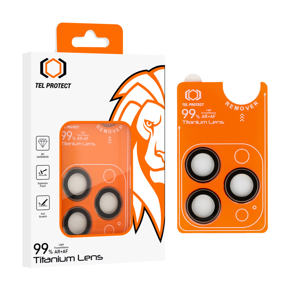 Aizsargstikls Tel Protect Titanium Lens 99% AR uz kameras Iphone 15 Pro/15 Pro Max titāna (3 objektīvi)