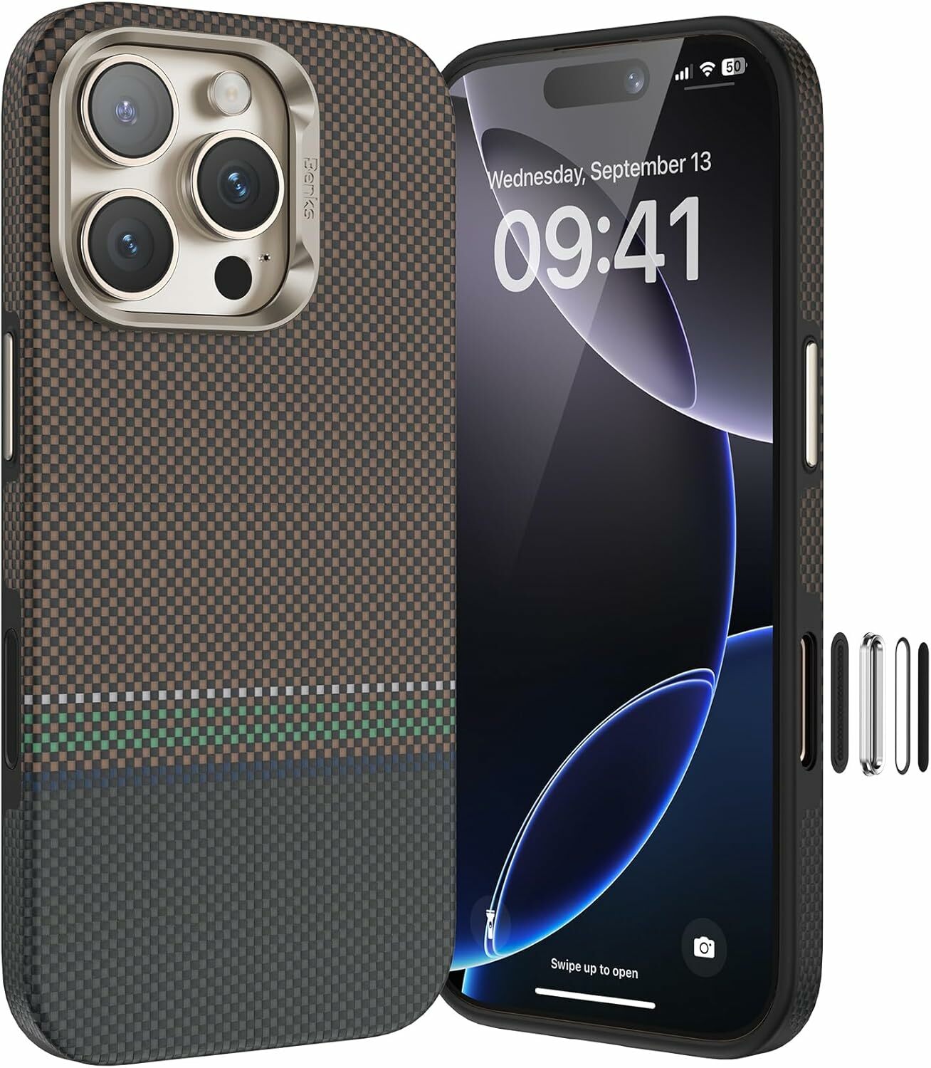 Benks Magnētiskais Armor Pro Prestige Kevlar 600D apvalks (Y065) Iphone 16 Pro (Kameras vadības poga)