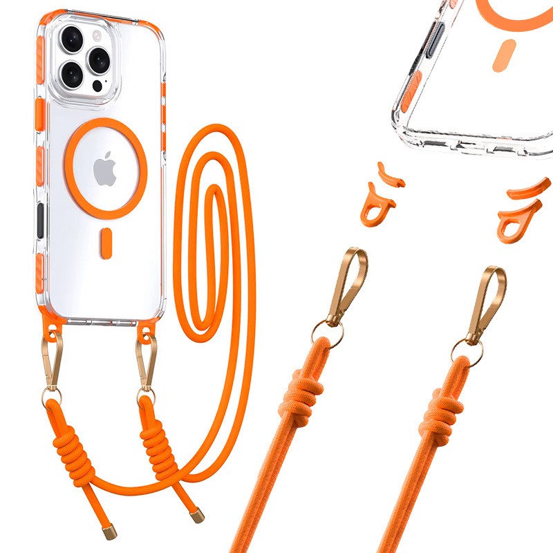 Tel Protect Strap Clear Case for Iphone 15 Pro Max orange