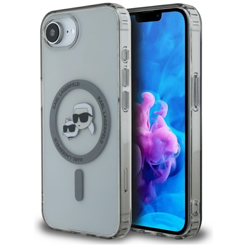 Karl Lagerfeld IML metāla Karl & Choupette galvu Magnētiskais viedtālruņa apvalks iPhone 16e - melns