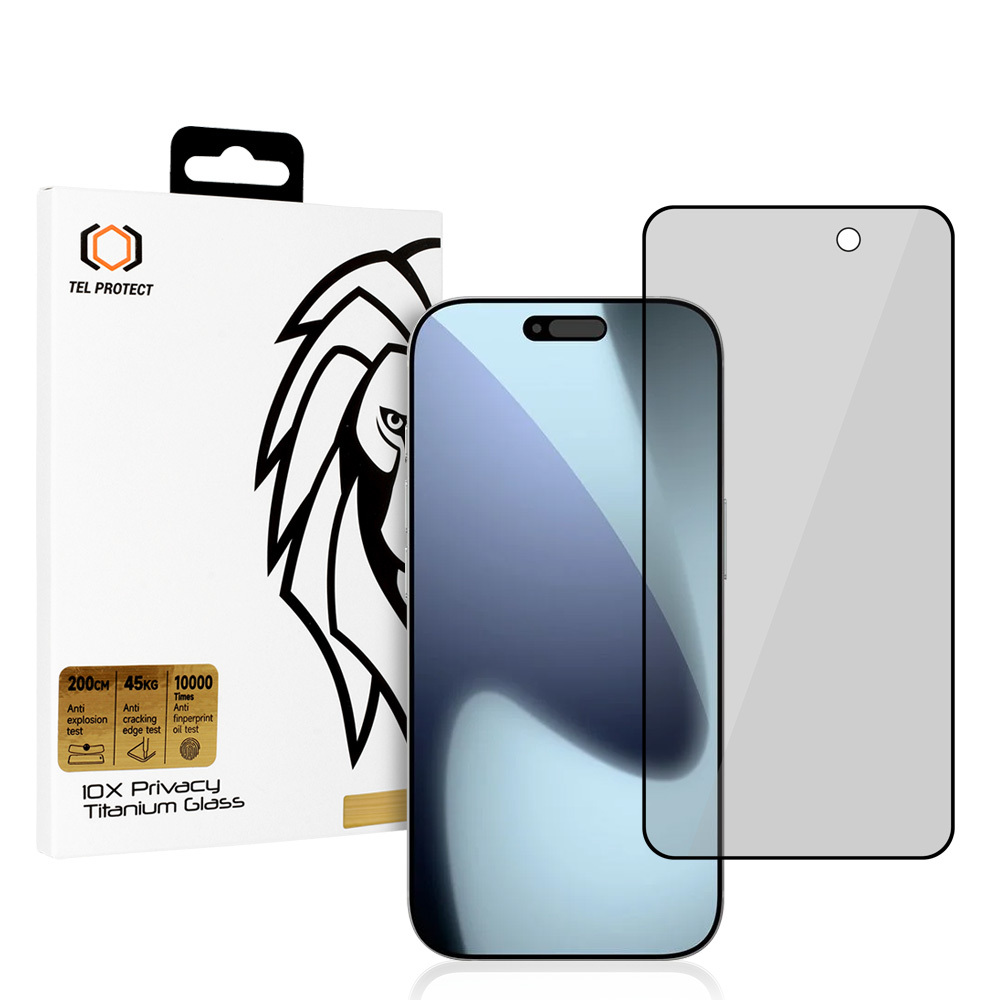 Rūdītais stikls Tel Protect 10X Privacy Titanium paredzēts Iphone 17 Pro Max