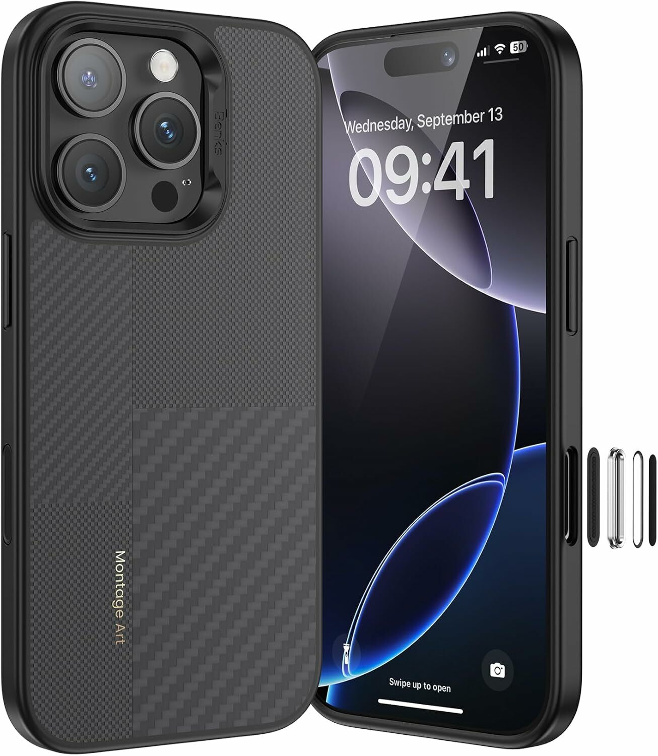 Benks Montage Magnētiskais Armor Pro Kevlar Apvalks Metāla Rāmis 600D+1500D (MF66) Iphone 16 Pro Max melns (Kameras Vadības Poga)