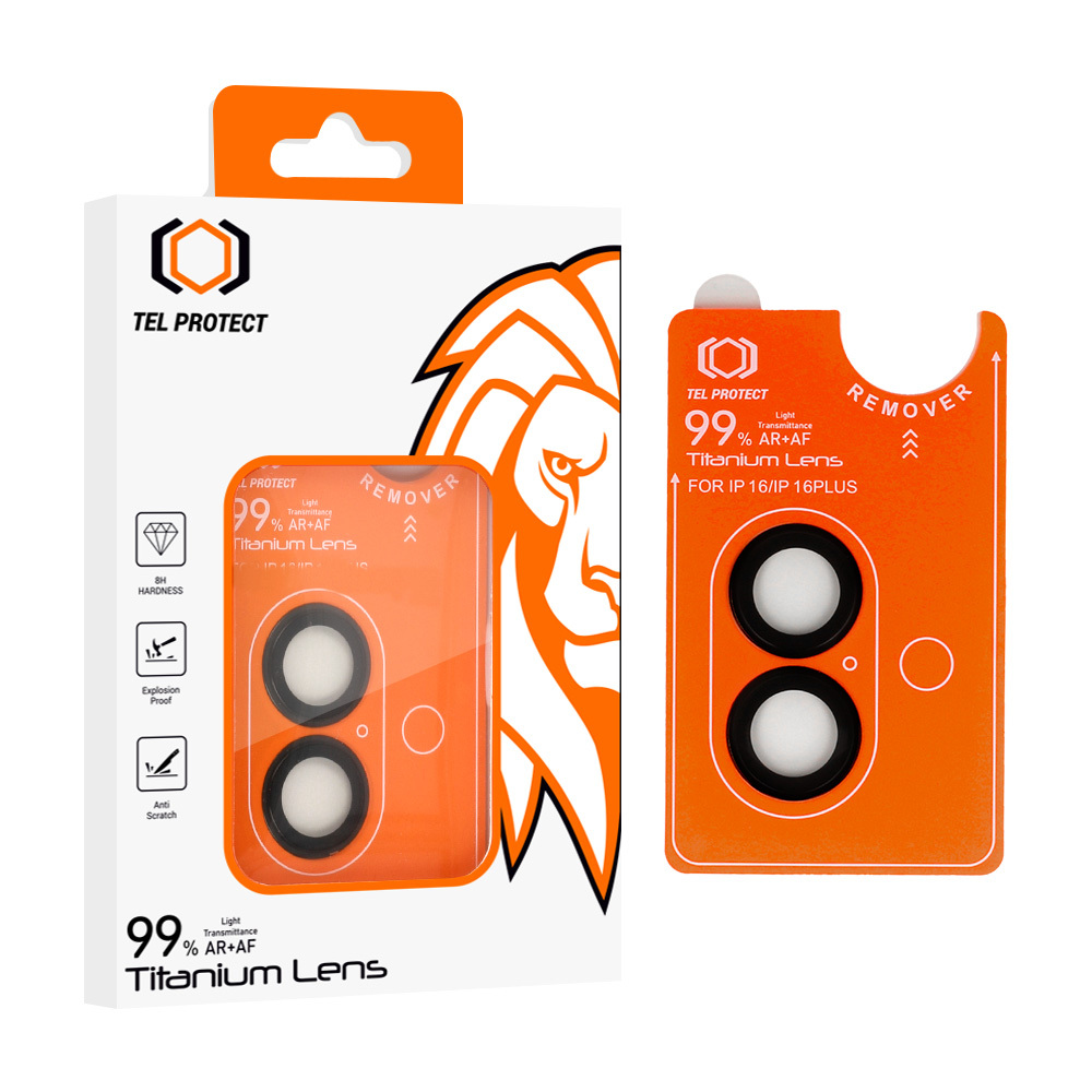 Закалённое стекло Tel Protect Titanium Lens 99% AR на камеру для Iphone 17 чёрное (линз 2 шт.)
