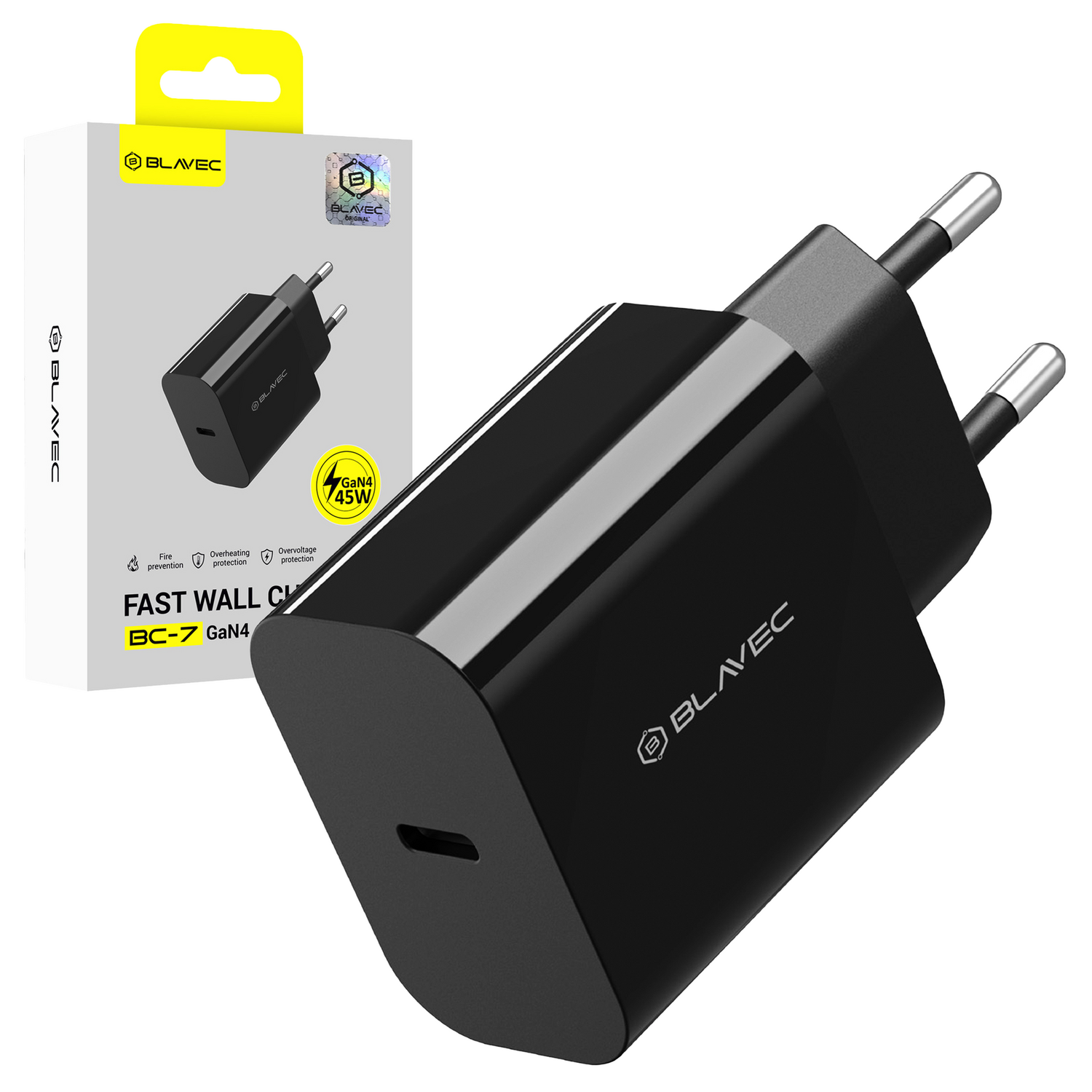 Blavec Sienas lādētājs BC-7 GaN4 - Type C - PD QC 45W 3A (TCBC7G4-CB453A) melns