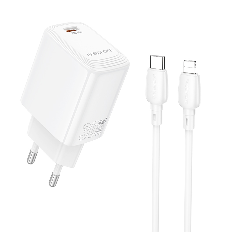 Borofone сетевое зарядное устройство BN28 Fuente - Type C - PD 30W с кабелем Type C - Lightning белый